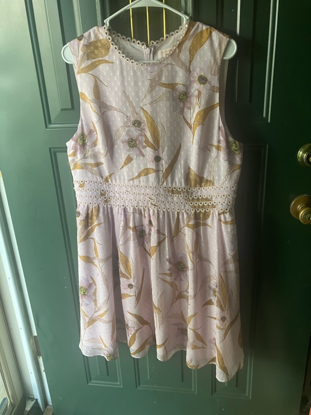 Ted Baker London Pale Pink Floral Eyelet Waist Midi Dress